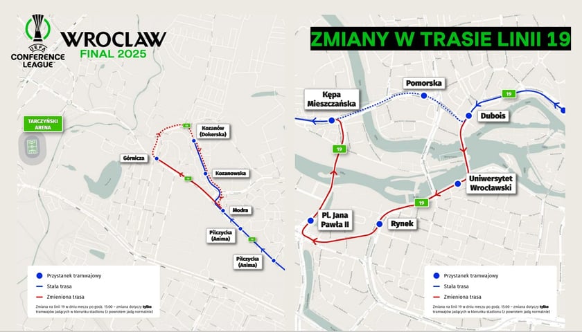 Finał Ligi Konferencji we Wrocławiu - zmiany w linii numer 19