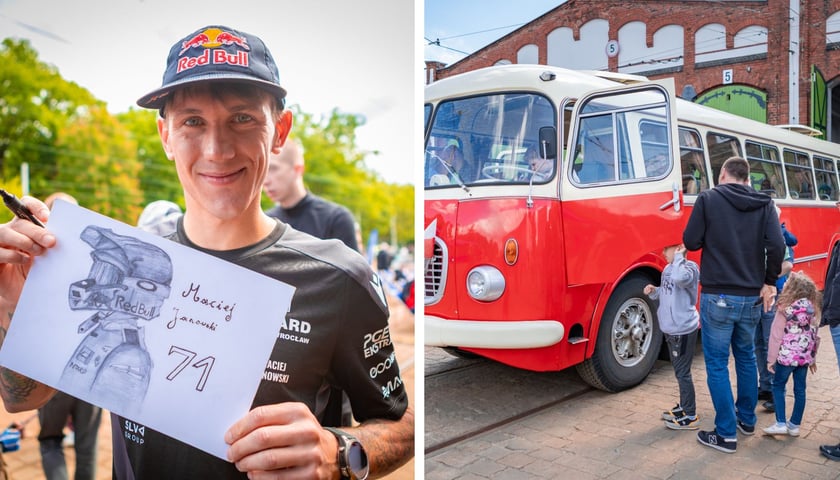 Po lewej: Maciej Janowski, po prawej: autobus „Ogórek”