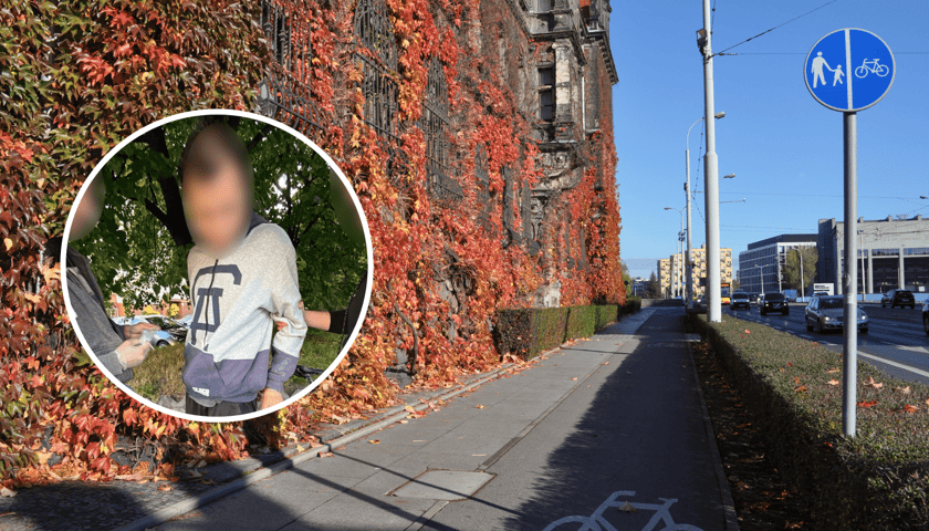 Droga rowerowa, w kółku zamazana twarz zatrzymanego 23-latka