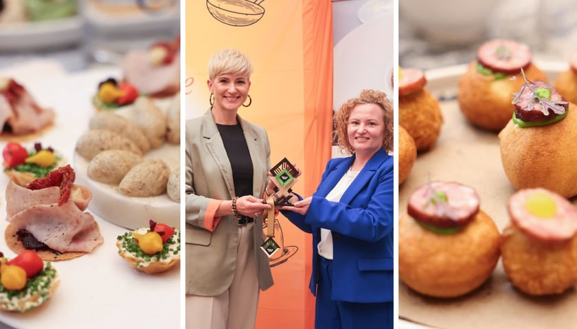 Na zdjęciach pierwszym z prawej i pierwszym z lewej regionalne smaki, na zdjęciu w środku Katarzyna Szymczak-Pomianowska i Małgorzata Scheuer-Tyc