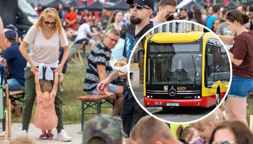 Zdjęcie duże: Festiwal Pasibrzucha w 2023 roku. Na małym zdjęciu autobus MPK  