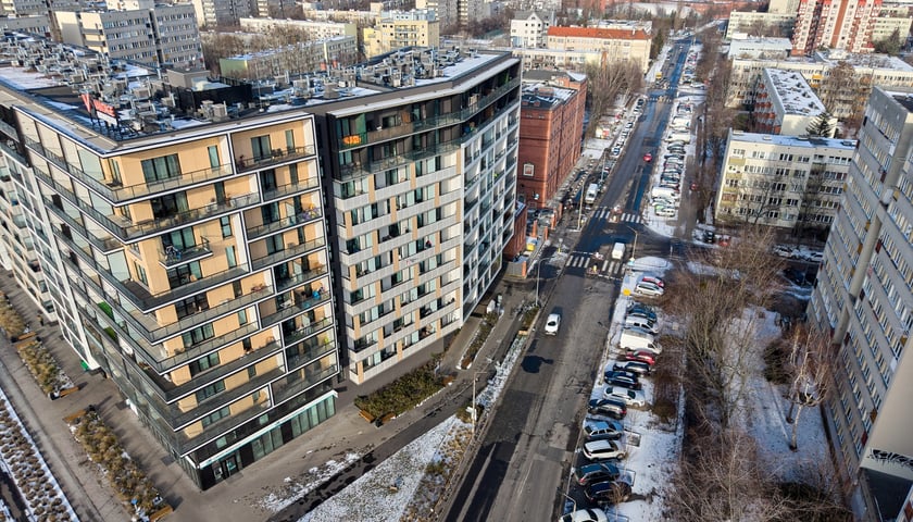 Ulica Poznańska z lotu ptaka. Zdjęcie z 5 stycznia