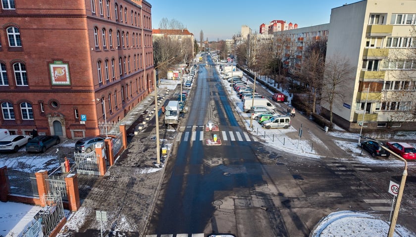 Ulica Poznańska z lotu ptaka. Zdjęcie z 5 stycznia