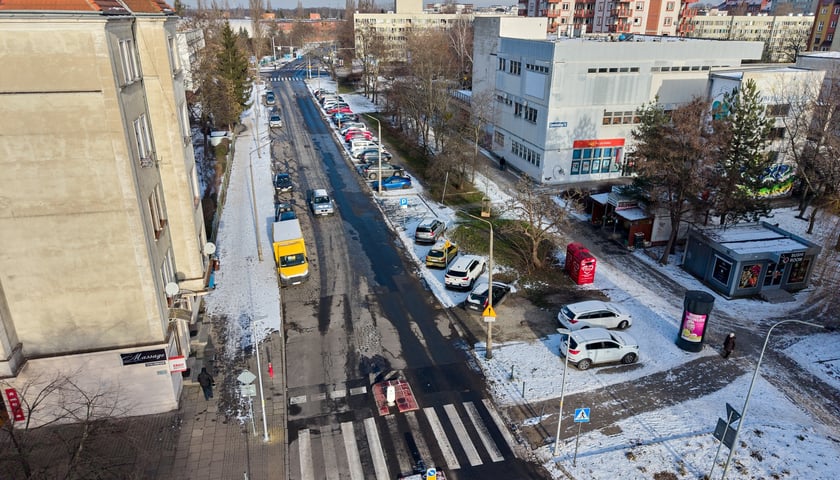 Ulica Poznańska z lotu ptaka. Zdjęcie z 5 stycznia