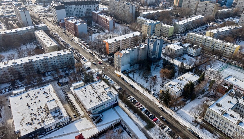 Ulica Poznańska z lotu ptaka. Zdjęcie z 5 stycznia