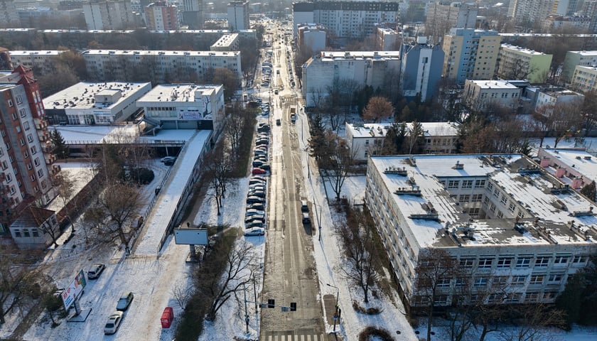 Ulica Poznańska z lotu ptaka. Zdjęcie z 5 stycznia