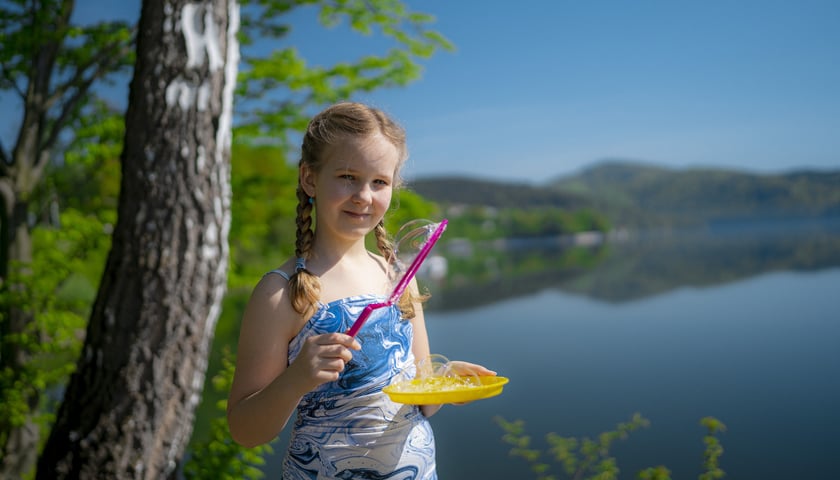 Dziewczynka z paletą i pędzlem w plenerze
