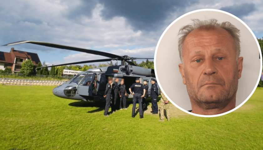 Jeden ze śmigłowców biorących udział w akcji poszukiwawczej, z prawej w kółku poszukiwany Tadeusz D.