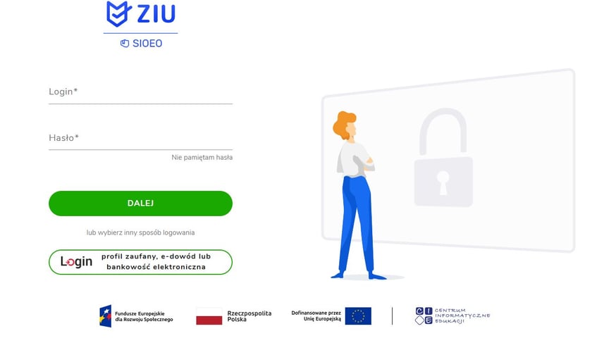 Print screen strony logowania do ZIU