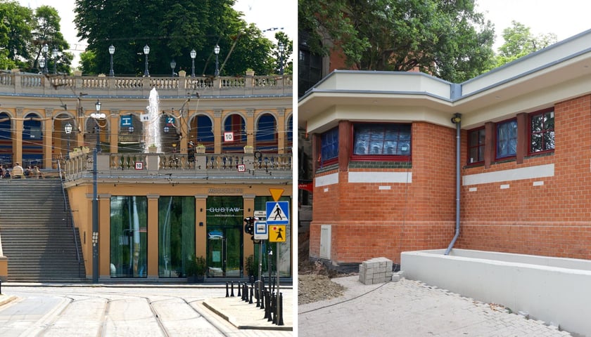 Widok z Teatralnej na Bastion Sakwowy | zmodernizowany budynek z toaletami na wzgórzu z Bastionem