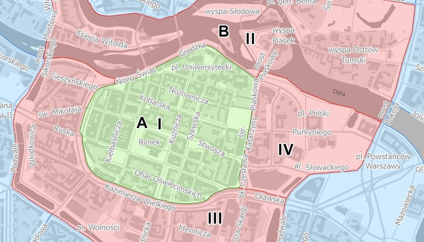 Obszar A i B strefy płatnego parkowania we Wrocławiu