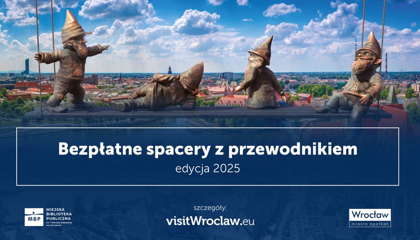 Grafika z krasnalami z napisem - bezpłatne  spacery z przewodnikiem