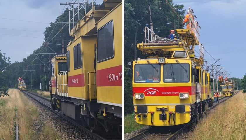 Kolejarze pracują nad usunięciem awarii sieci trakcyjnej na linii kolejowej Wrocław – Brzeg Dolny – Zielona Góra na odcinku Brzeg Dolny – Księginice. 