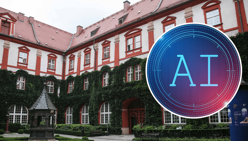 Biblioteka Ossolineum, w kółku litery AI