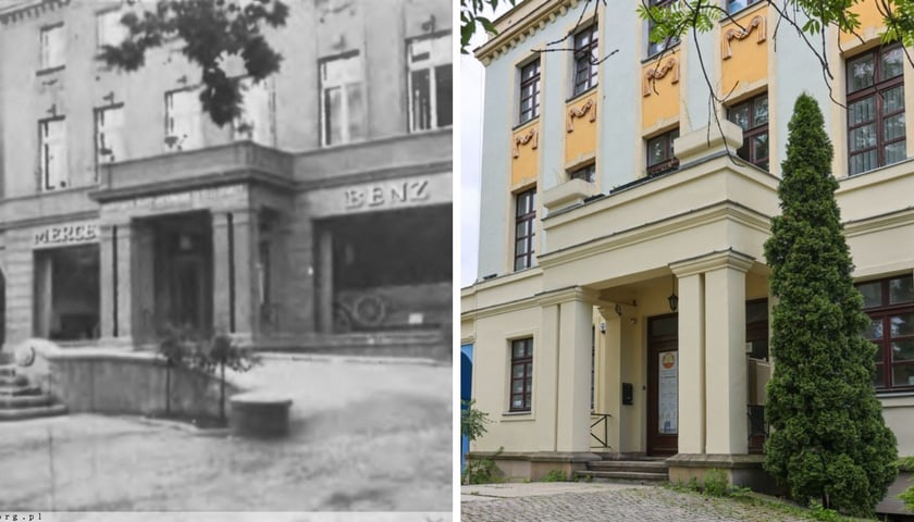 Front willi z portykiem sprzed 1945 roku | front willi z portykiem w lipcu 2025
