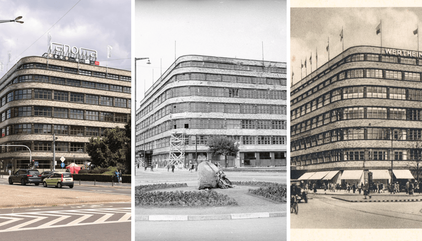 Od lewej: Renoma w 2025 roku, potem w latach 1945-1948, po prawej w 1930 roku