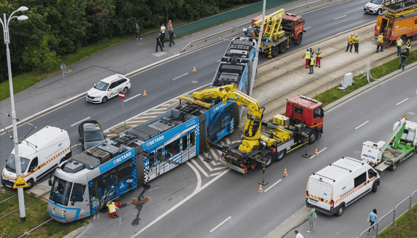 Zderzenie tramwaju z samochodem osobowym na ul. Dmowskiego, 28 lipca 2025 r