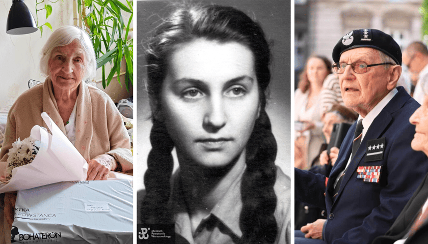 Zestawienie 3 zdjęć: od lewej: Barbara Majewska-Krzysik, pseudonim ,,Ewa”, obok Maria Urbaniec-Downarowicz, pseudonim „Myszka” w młodości,  z prawej - Stanisław Wołczaski, pseudonim ,,Kazimierz”, ur. 1930