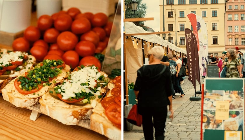 Po lewej: kanapki, po prawej: stoiska festiwalowe