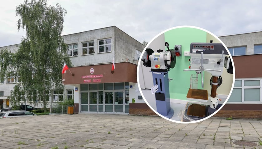 Budynek Zespołu Szkół nr 3 przy ul. Szkockiej we Wrocławiu, w kółeczku pracownia wyposażona w specjalistyczny sprzęt