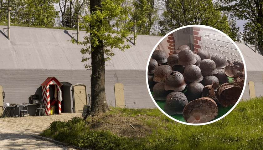 Społeczne Muzeum Militarne (Fort Piechoty nr 9) przy ul. Pełczyńskiej we Wrocławiu, w kółeczku nowość - hełmy z 1945 r.