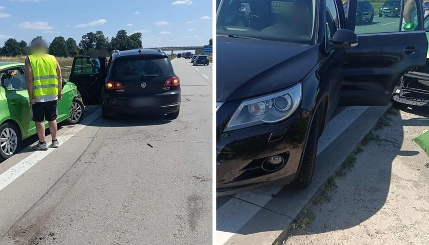 Uszkodzone samochody na autostradzie A4. 