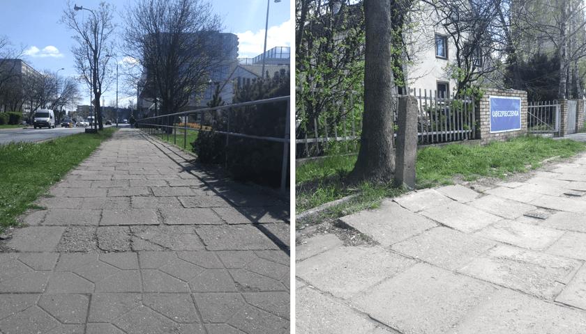 Chodnik na ul. Gubińskiej we Wrocławiu przed rozpoczęciem prac remontowych - sierpień 2025 r.