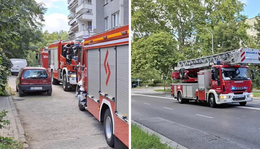 Wóz straży pożarnej podczas akcji przy ul. Zachodniej