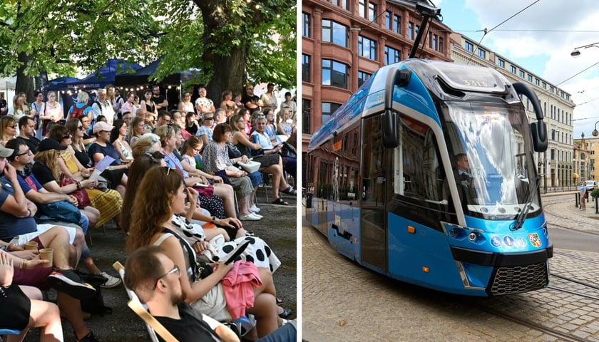 Tramwaj, kobiety i mężczyźni podczas poprzedniej edycji Europejskiej Nocy Literatury we Wrocławiu