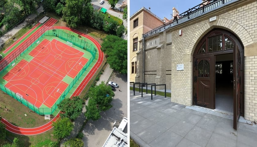 Зліва: новий майданчик у початковій школі на вул. Czeska, праворуч: реконструкція фасаду ПШ № 5 на вул. Dawida, роботи завершені