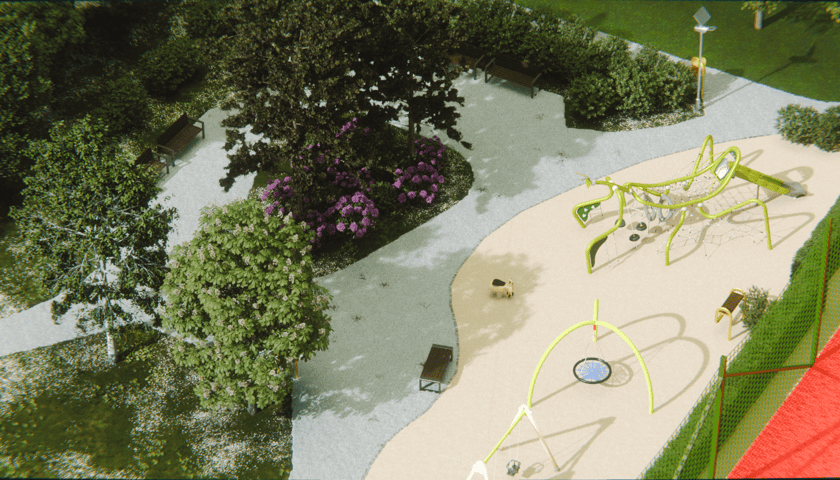 Wizualizacje zmian i nowego placu zabaw na podwórku w kwartale ulic Komuny Paryskiej, Krasińskiego, Worcella i Pułaskiego na Przedmieściu Oławskim