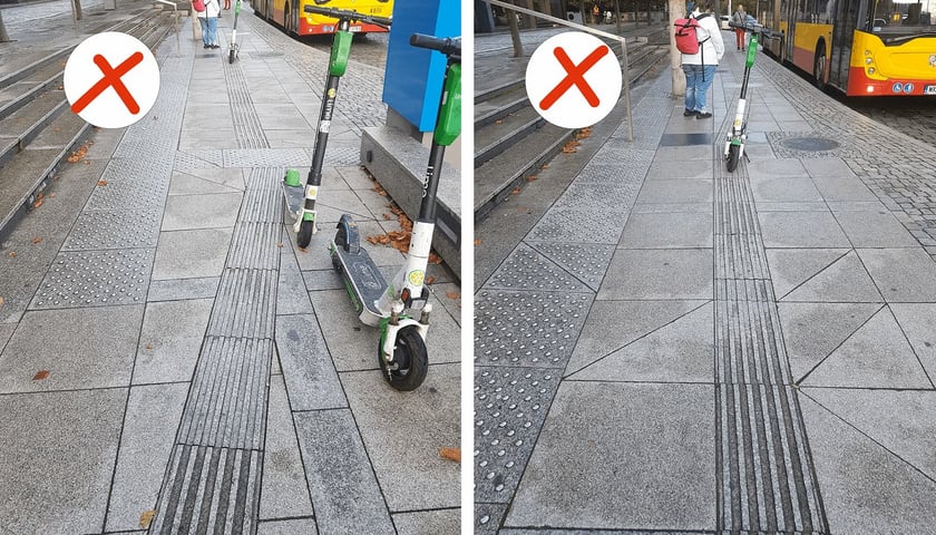 Dobrze i źle zaparkowane hulajnogi