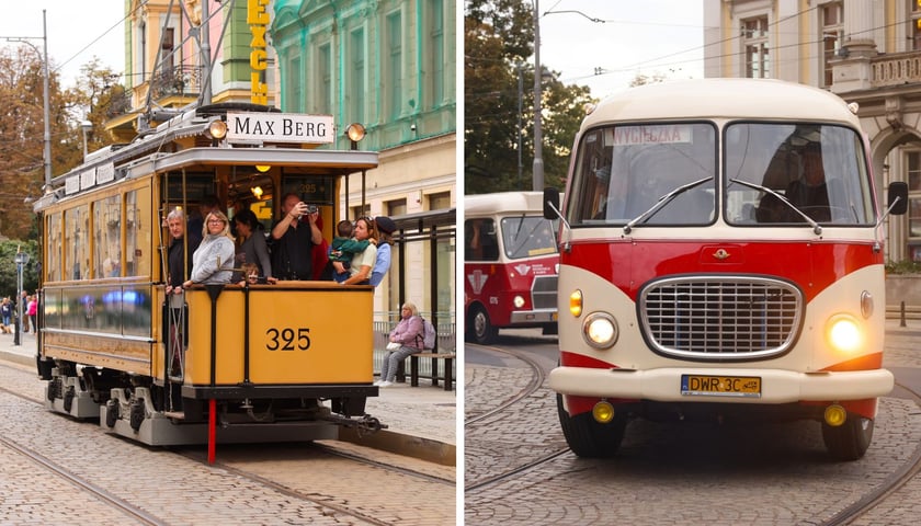 Zabytkowe tramwaje i autobusy podczas wielkie parady we Wrocławiu, 27.09.2025 r.