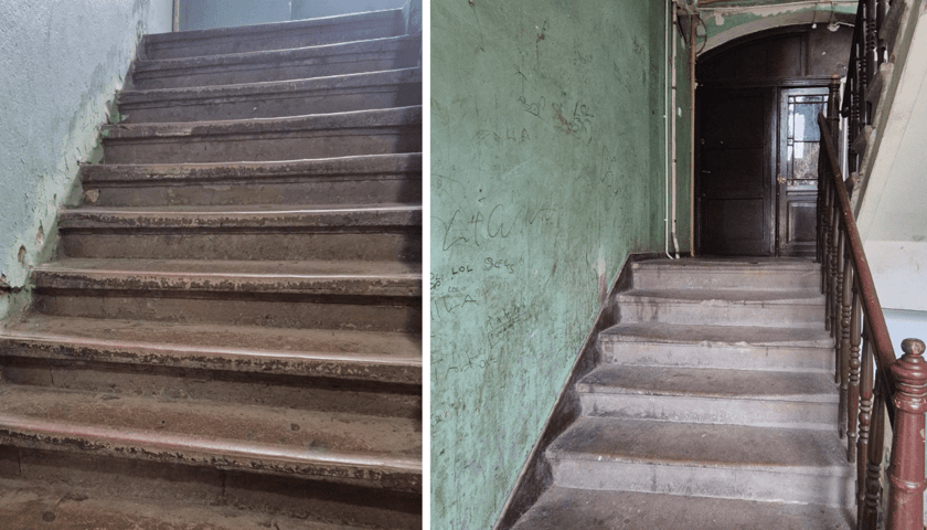 Klatki schodowe z budynków przy Benedyktyńskiej (przed remontem)