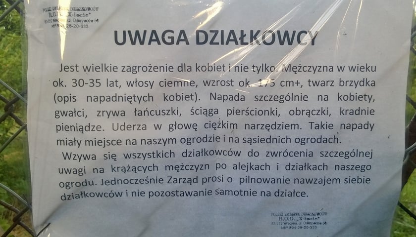 Niebezpieczny mężczyzna grasuje na działkach