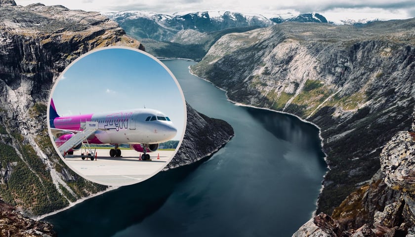 Panorama z kanionem na Islandii | samolot Wizz Aira stojący na płycie lotniska we Wrocławiu