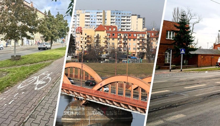 Zdjęcia z Kleczkowa: droga rowerowa na ulicy Trzebnickiej, mosty Trzebnickie i tory na ulicy Trzebnickiej