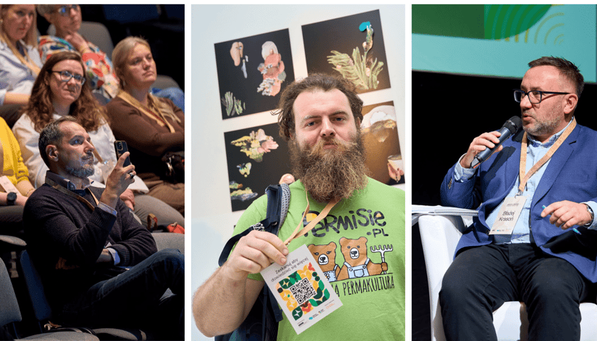 Kolaż 3 zdjęć przedstawiających uczestników wydarzenia II Wrocławskie Forum Żywnościowe, Wrocław 15 października 2025, Piekarnia Żywa Kultura