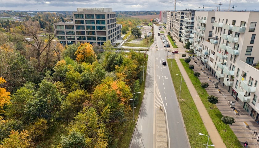 Aleja Architektów. Po lewej stronie drogi biec będzie torowisko