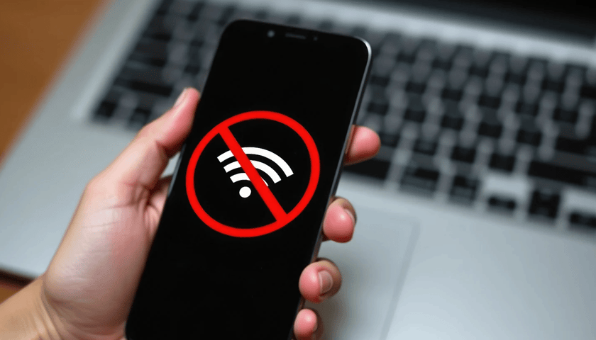 Zdjęcie ilustracyjne - smartfon z ikonką braku zasięgu 