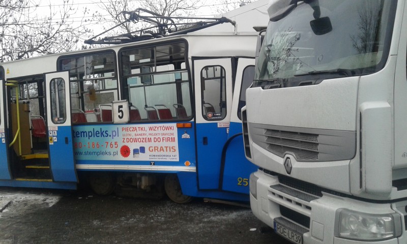 Zderzenie tramwaju z ciężarówką