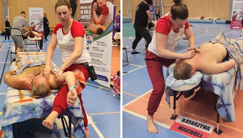 <p>Katarzyna Macholl masująca modela na ME w Ostrawie, październik 2025</p>