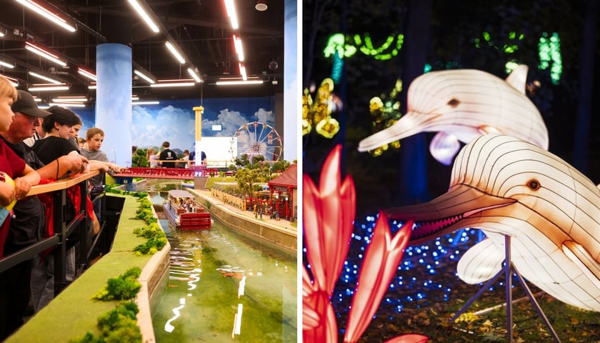 Po lewej: makieta w Kolejkowie, po prawej: wystawa Garden of Lights