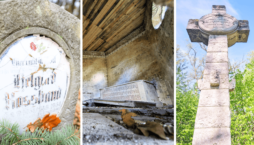 Nagrobek, wnętrze kaplicy i pięciometrowy krzyż