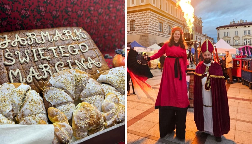 Po lewej: rogale świętomarcińskie, po prawej: jarmark