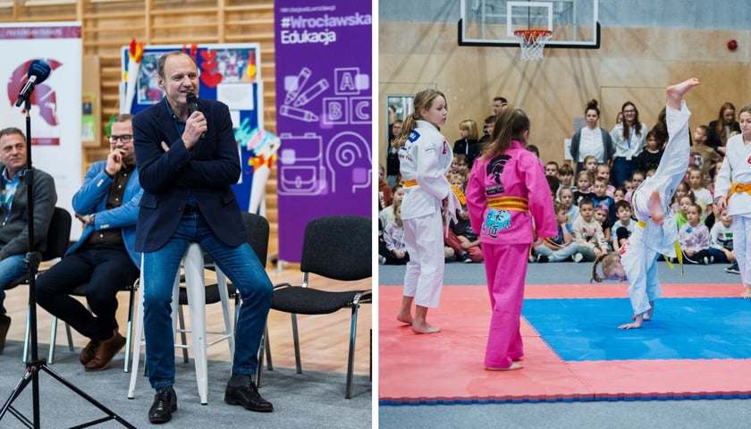 Po lewej: Waldemar Legień, mistrz olimpijski. Po prawej: pokaz judo
