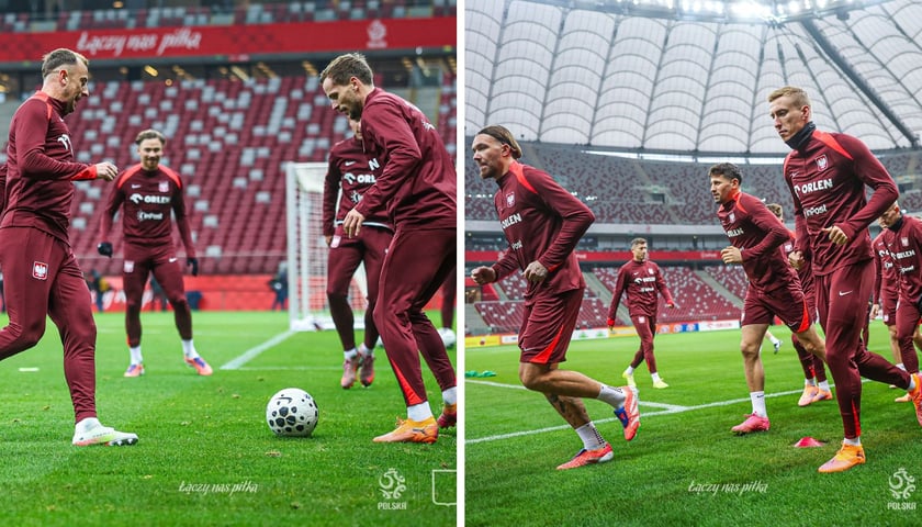 Piłkarze reprezentacji Polski podczas treningu na PGE Narodowym w Warszawie przed meczem z Holandią