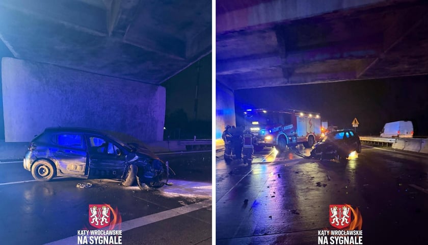 Zniszczone pojazdy po groźnym wypadku na autostradzie A4 pod Wrocławiem - 17.11.2025