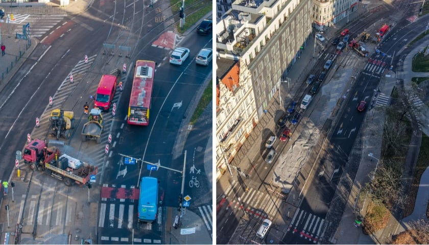 Rozpoczęcie robót budowlanych przy węźle Drobnera - Dubois. Widok z lotu ptaka, 22 listopada