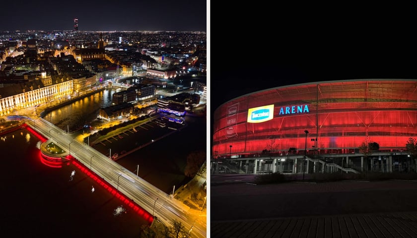 Mosty Uniwersyteckie i Tarczyński Arena rozświetlone na czerwono - 19.11.2025 